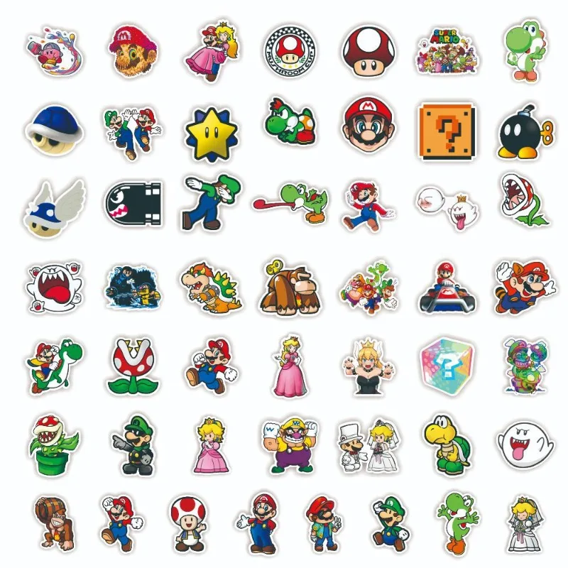 50pcs Mario Cute Cartoon Stickers Suitcase Water Cup Stationery Mobile Phone Scooter Laptop Refrigerator Decorative Stickers