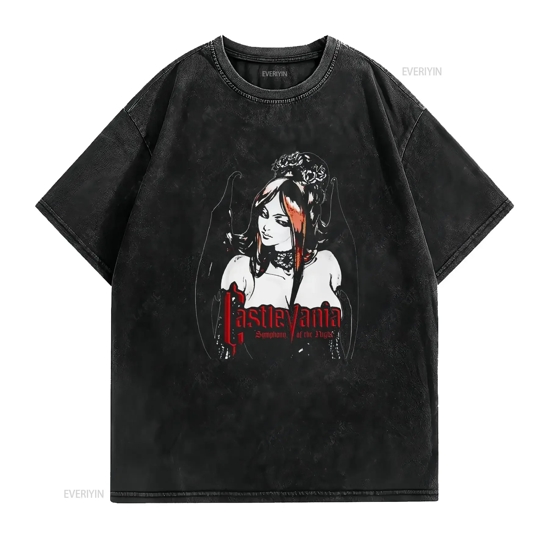 Gothic CastleVania T shirt Vintage Video Game Retro Succubus Washed Versatile Casual Stretched Comfortable Soft vintage Washed