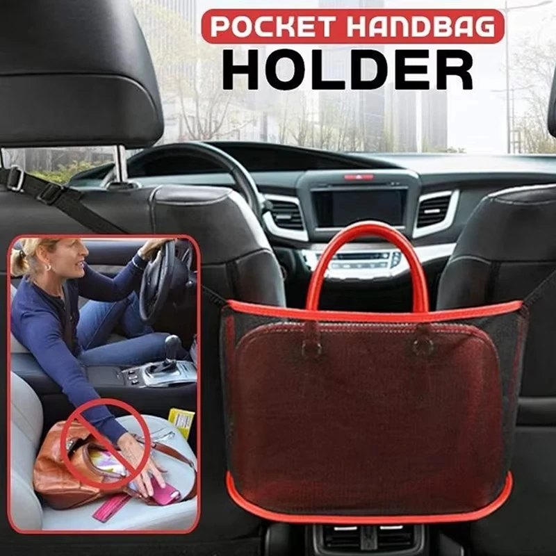 Large Capacity Car Seat Net Pocket Handbag Purse Holder Mesh Back Pouch Between Seats Storage Bag Organizer Car Accessories