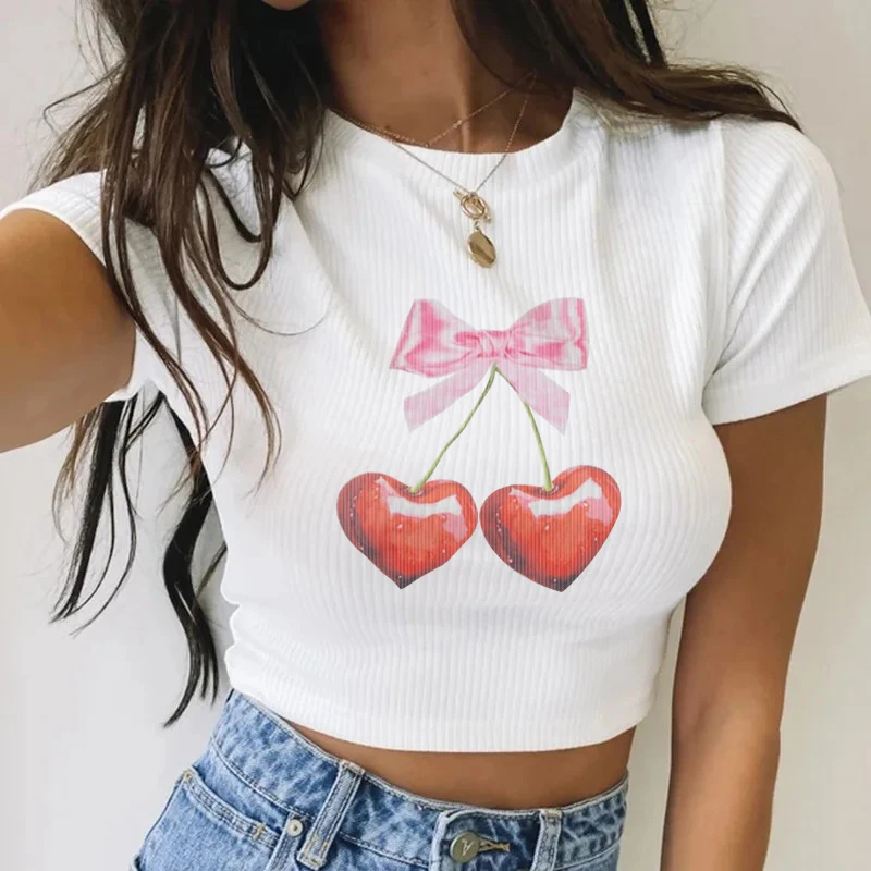 Corsetto da donna Vintage Gothic Baby Tees Emo Girls Y2k Style Clothes papillon Cherry Graphics Print t-shirt Punk Grunge Crop Tops