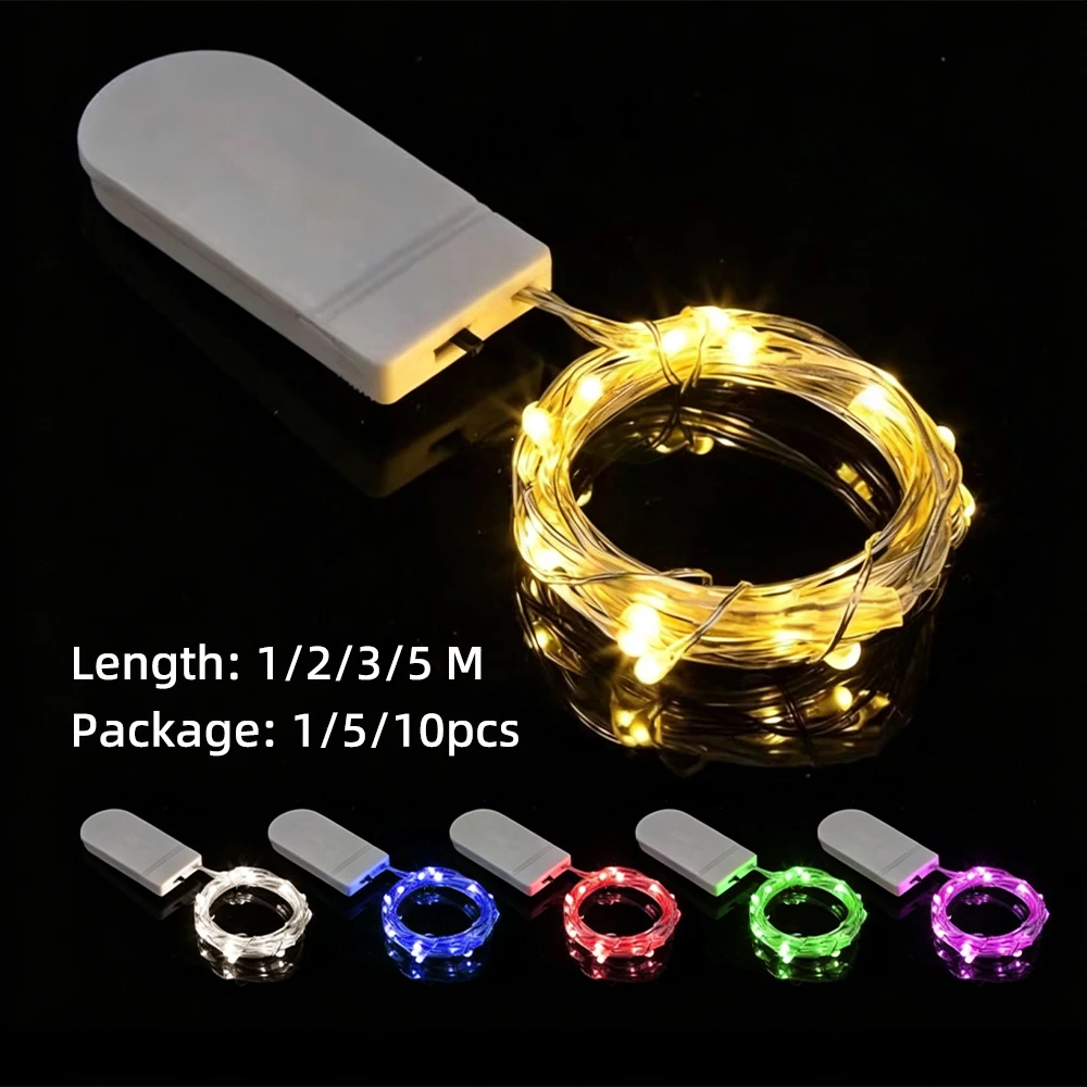 1–10 Stück Lichterketten, 1 m, 2 m, 3 m, 5 m, IP65, wasserdicht, Kupferdraht, Lichterketten, CR2032, batteriebetrieben, warmweiß, gelb, LED