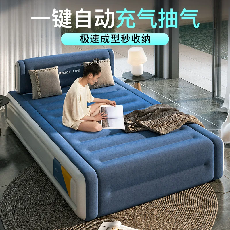 

Flocking Inflatable Air Mattress Double Height Foldable Single Automatic Pump Bed