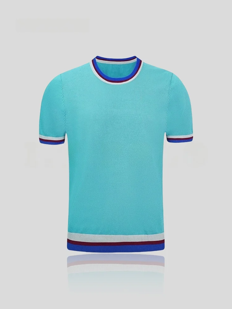 

Ice Silk Short Sleeve Knitted T-Shirt Men's Summer Casual round Neck Pullover Breathable Fashion Commuting Clothing for Men