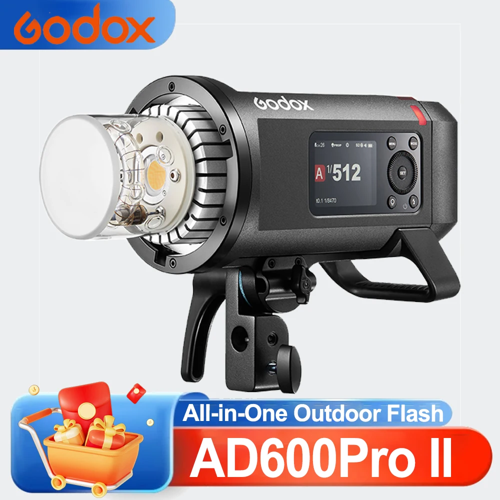 

Вспышка Godox AD600BM II 600W TTL с автоматической синхронизацией, время перезарядки 0.01-0.9 с, высокоскоростная синхронизация, беспроводная система 2.4 ГГц для Canon, Nikon, Sony, Fuji