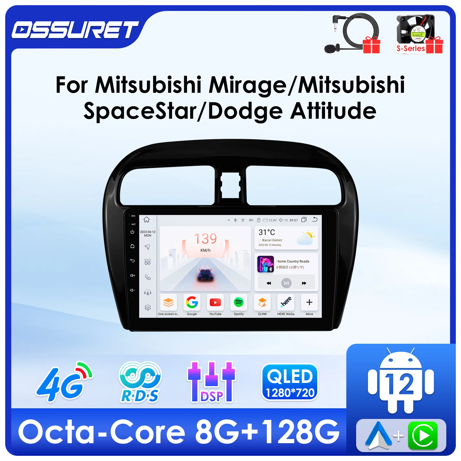 Android 12 Car radio GPS Stereo for Mitsubishi Mirage Attrage 2012-2022 2023 Space Star Dodge Attitude multimedia 4G BT Carplay