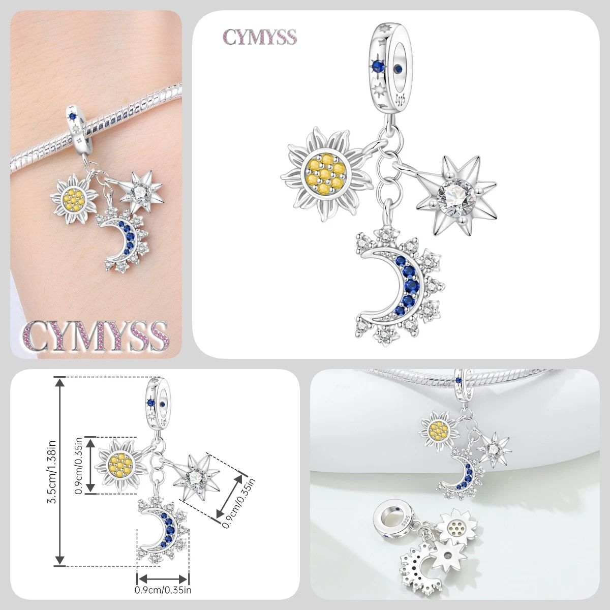 925 Sterling Silber Stern Niedlicher Mond Schlafmützen-Anhänger Charms Passend für Halskette Armband DIY Schmuck Perfektes Party-Geschenk-Accessoire – Detail 17