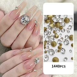 1440pcs Glitter Crystal Clear Rhinestones Non Hotfix FlatBack Strass Sewing/Fabric/ Nail Art Rhinestones Decorations