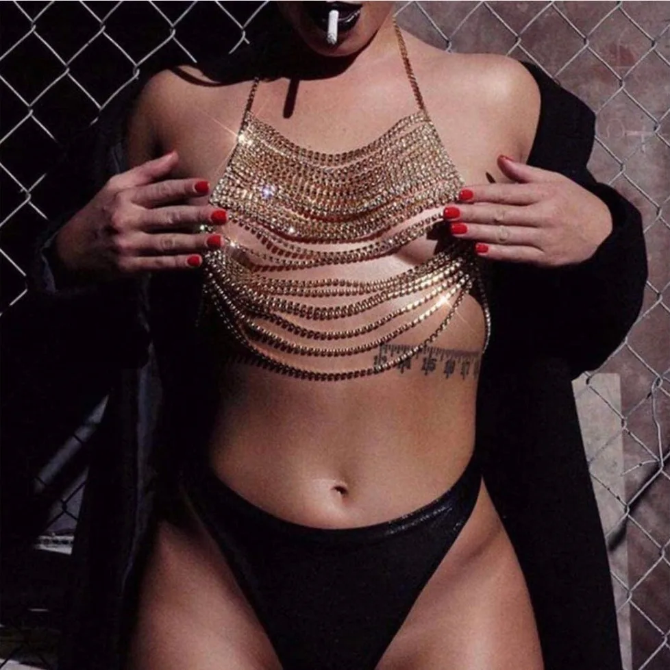 

Cross border new product sexy exaggerated full diamond body chain European beauty nightclub rhinestone top chest chain body chai