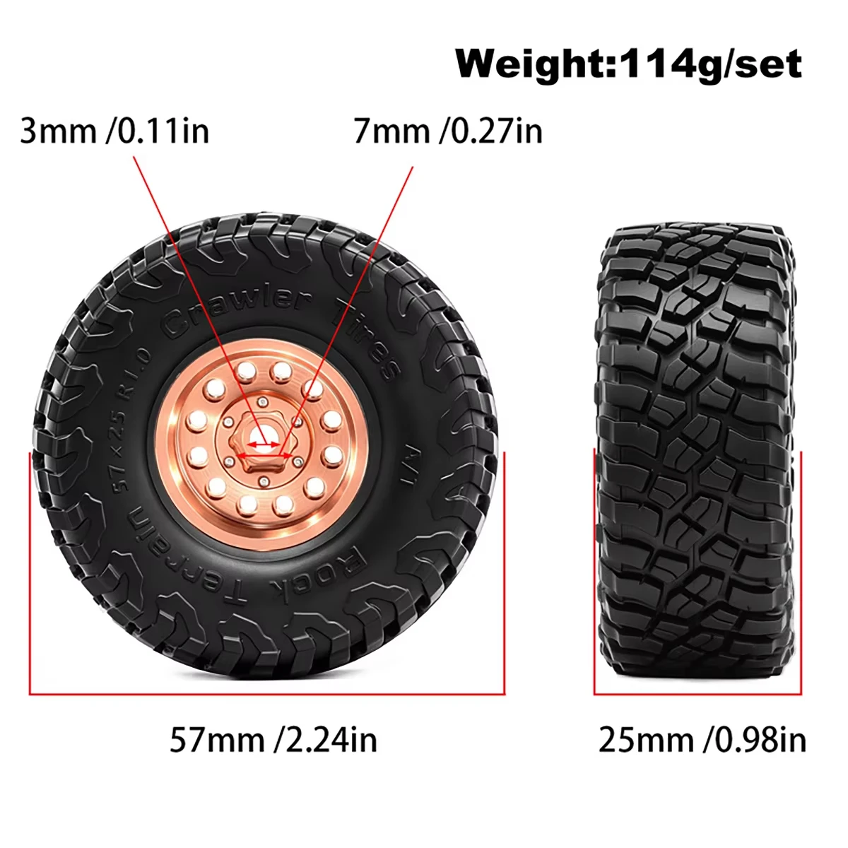 4pcs 57*25mm 1.0 inch All Terrain Tire & Wheels for 1/18 1/24 RC Crawler Car TRX4M Axial SCX24 AX24 Upgrade Parts Accessories