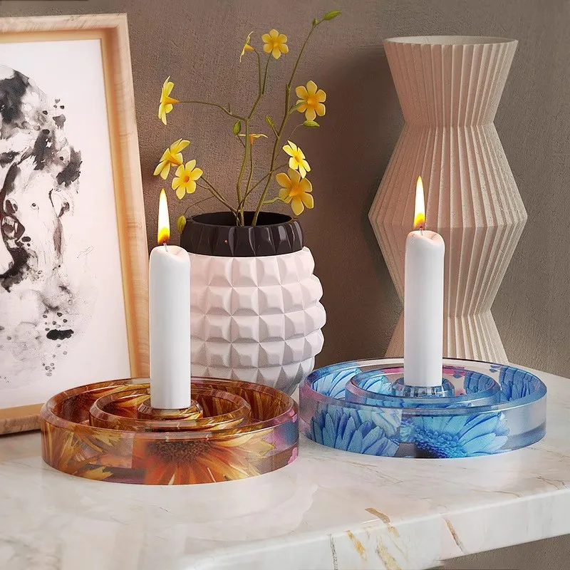 3 Layers Concentric Circle Candle Holder Resin Mold, Three-Ring Single Hole Silicone Mould For Tealight Candlestick Jewelry Tray
