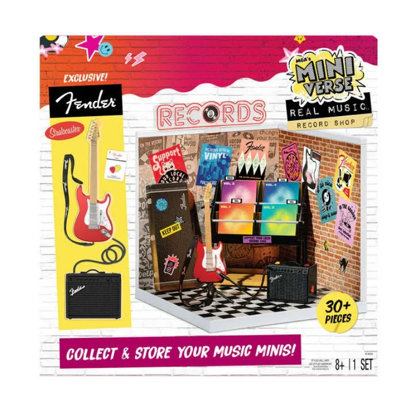 ensemble-de-magasin-de-disques-mga-surprise-miniverse-avec-des-disques-vinyles-des-guitares-des-haut-parleurs-et-d'exquis-accessoires-musicaux