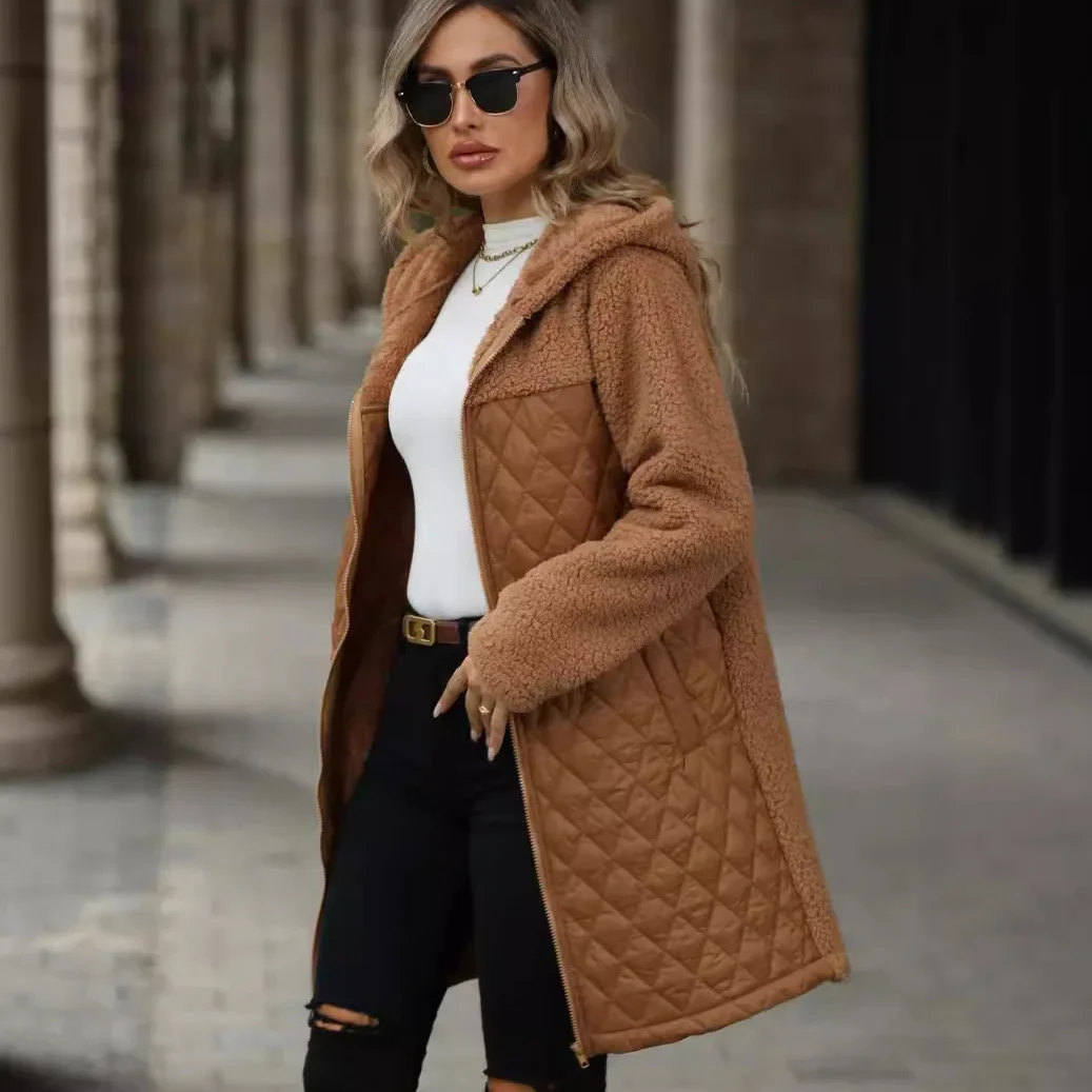 Women's Over Sized Hooded Faux Fur Coat Zip Front Plush Jacket with Long Sleeves Winter Warm Outerwear Street