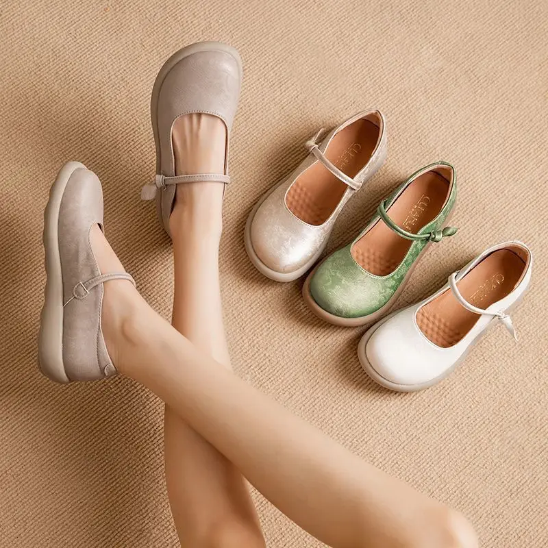 New green mary jane flats women\'s wide toe shoes ladies soft loafers split leather shallow shoes mom nurse flats woman moccasin