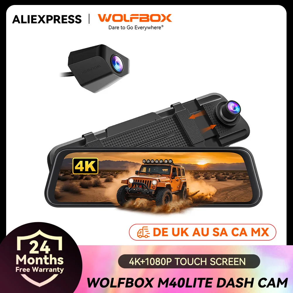 WOLFBOX M40lite Dashcam 4K+1080P 10-Zoll-Rückspiegelkamera Videorekorder Vorder- und Rück-Dashcam