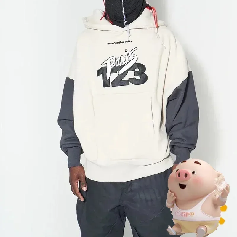 

Толстовка с капюшоном для мужчин и женщин, Классический пуловер оверсайз в стиле пэчворк, с вышивкой логотипа