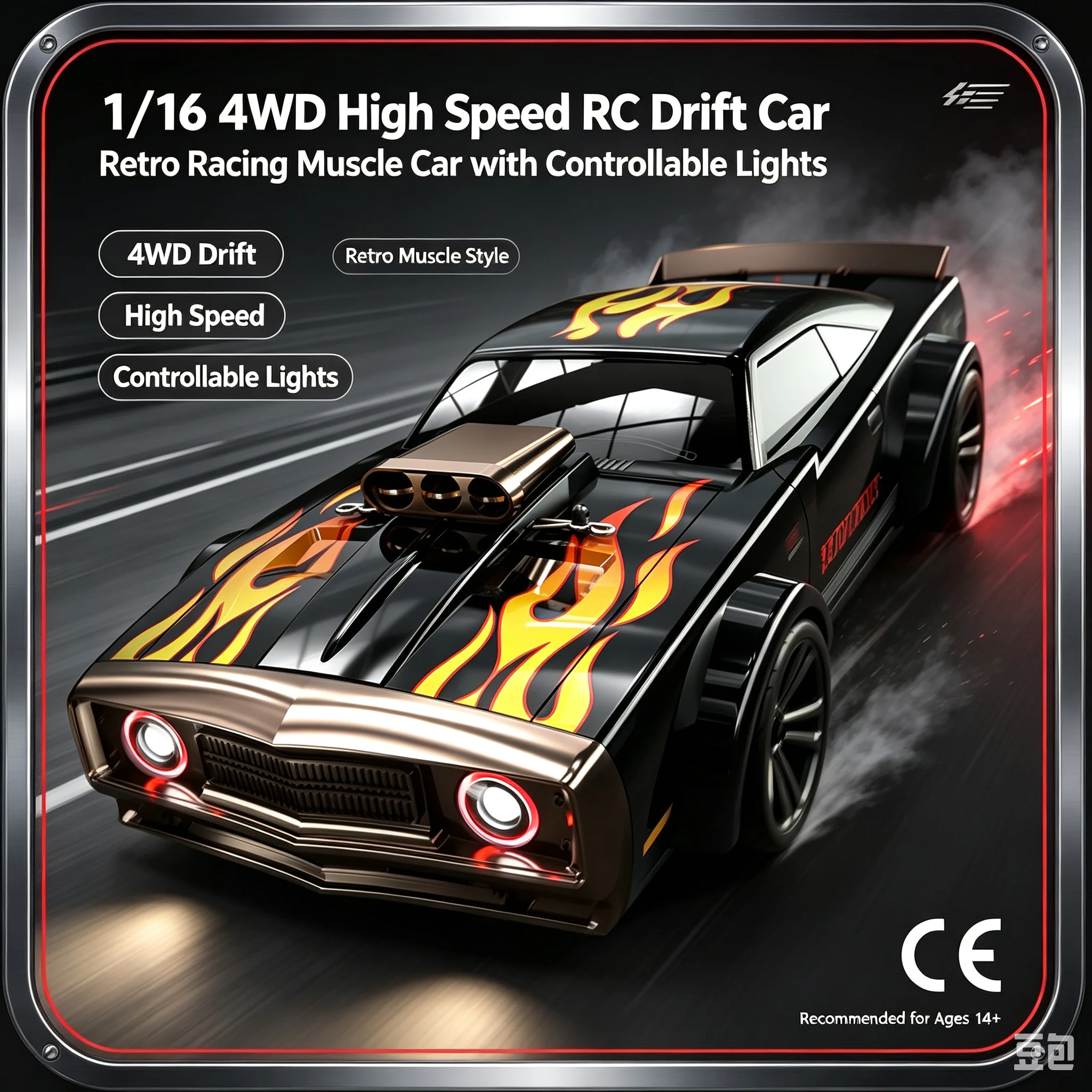 Scy 16303 1/16 2.4g Rc Car 4wd Electric High Speed Off-Road Drift Vehicle Flat Running Muscle Truck With Retro Led Light Models