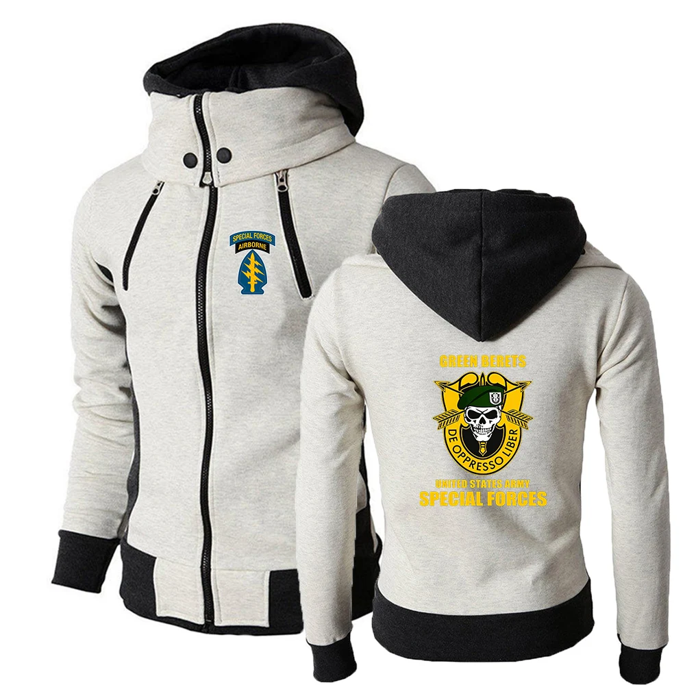 Special Forces Group Airborne Military Logo Print 2026 Spring Autumn Cotton Jacket Coat Men's Outdoor Casual Zipper Hoodies