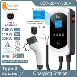 Feyree-電気自動車用充電ステーション、ev充電器、タイプ2ケーブル、32a、7.6kw、動的負荷分散、evse wallbox、アプリ機能、11kw、22kw