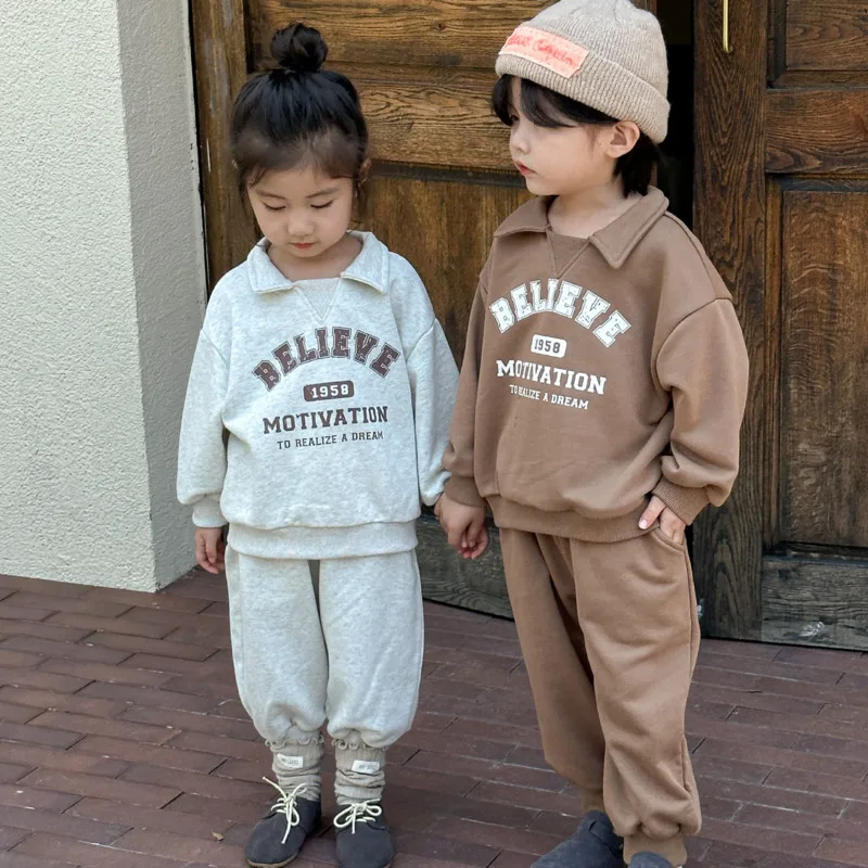 2025 Autumn Winter Cotton Children Kid Boy Girl 2piece Set Sports Suit Daily Baby Casual Sweatshirt Pants 3 -12 Years Toddler