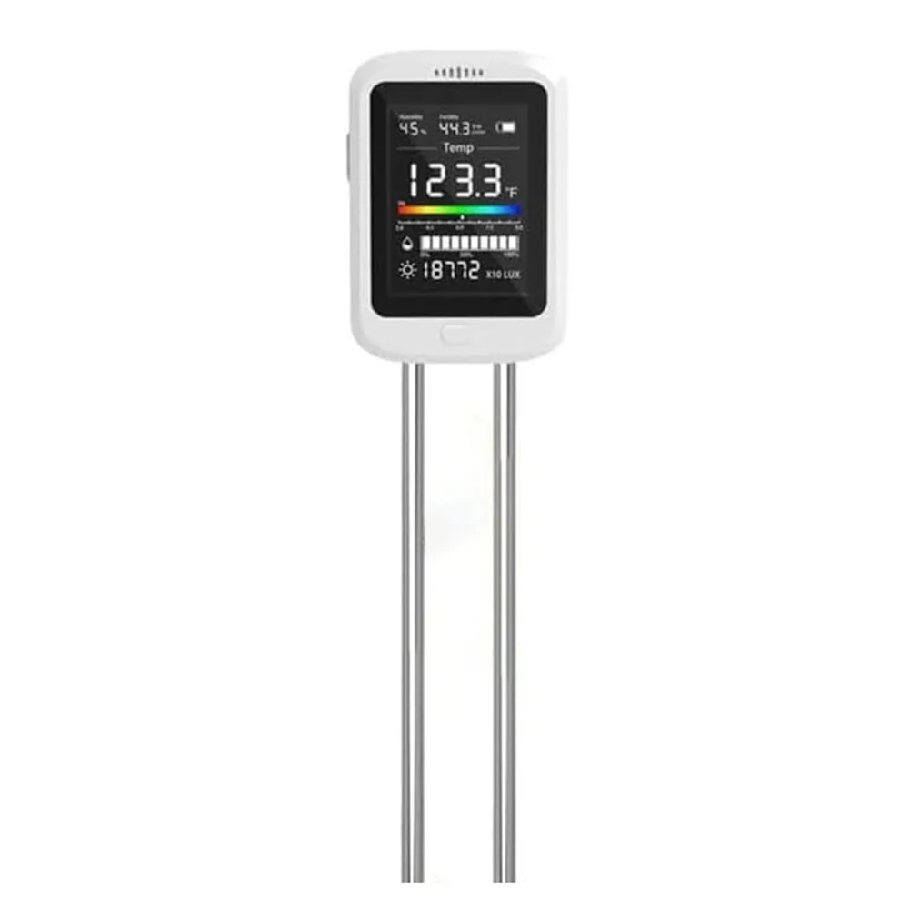 

Rechargeable 6-in-1 Soil Tester with Dual Needles for Moisture pH Temperature Light Fertility and Humidity Fahrenheit
