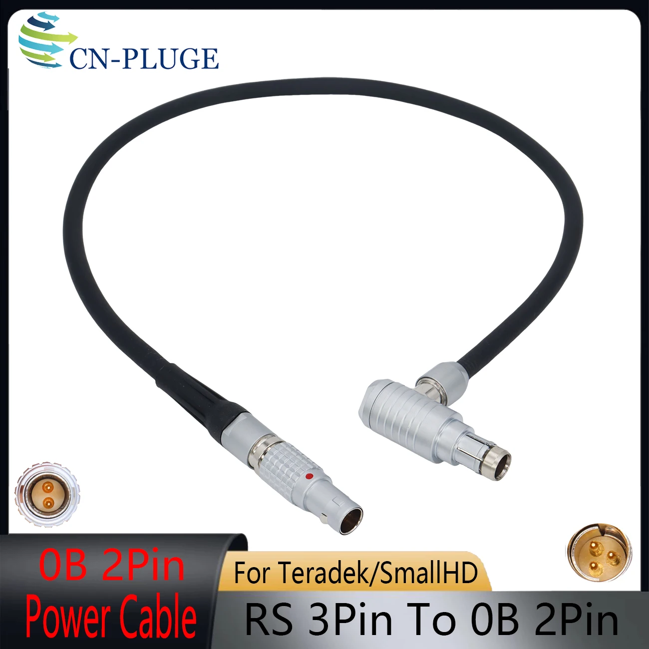 Camera Right Angle RS 3Pin To 0B 2Pin Power Cable For Teradek/Vaxis/Bollyland Wireless Transmitter/SmallHD Monitor Power Cable