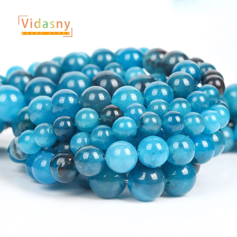 Natursteinperlen, blaue Achat-Chalcedon-Perlen für die Schmuckherstellung, runde lose Perlen, DIY-Zubehör, Armband, 6/8/10 mm, 15 Zoll – Detail 4
