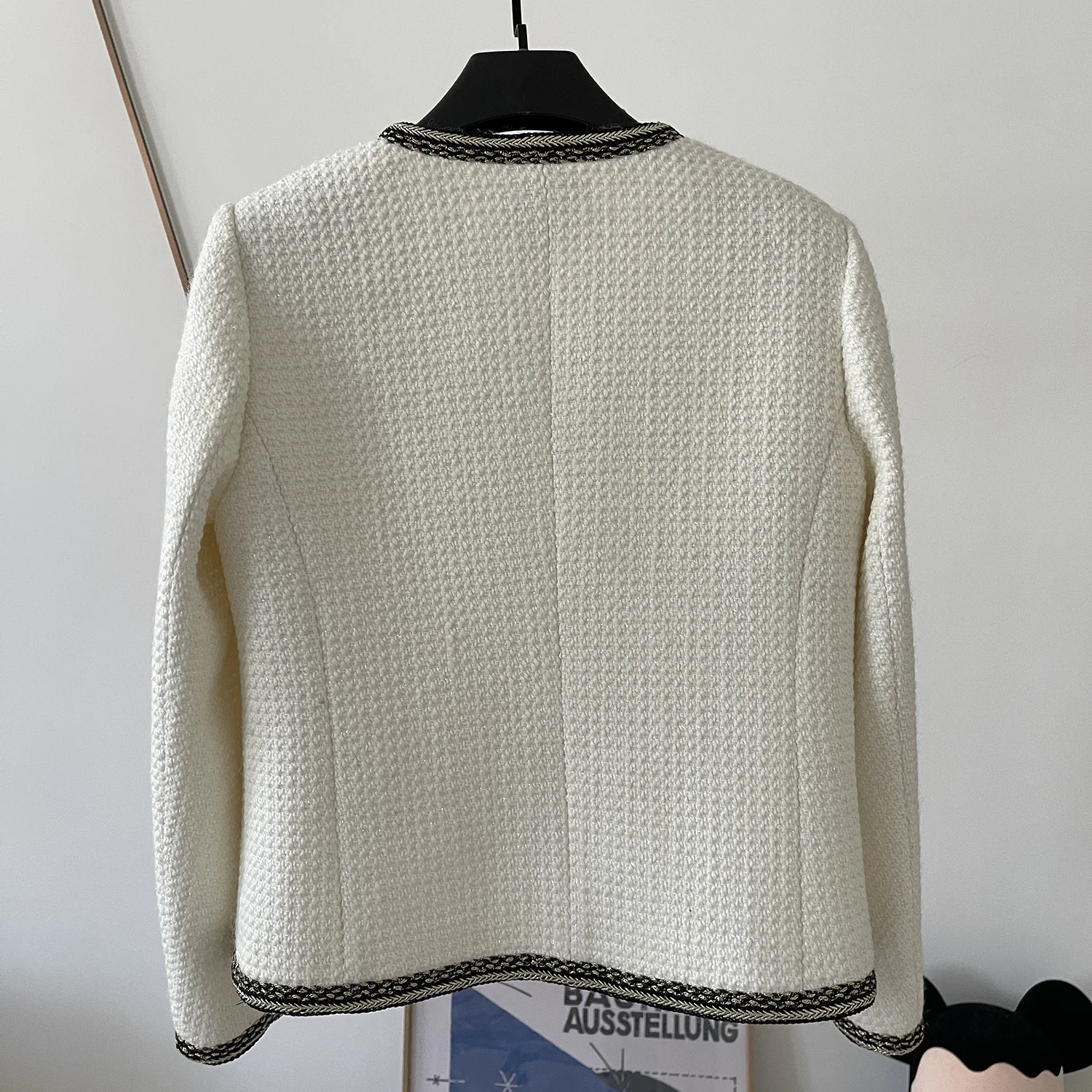 Manteau en tweed de style coréen pour femmes, poches de créateur, blanc, noir, haute qualité, tout neuf, automne, 2023, F306