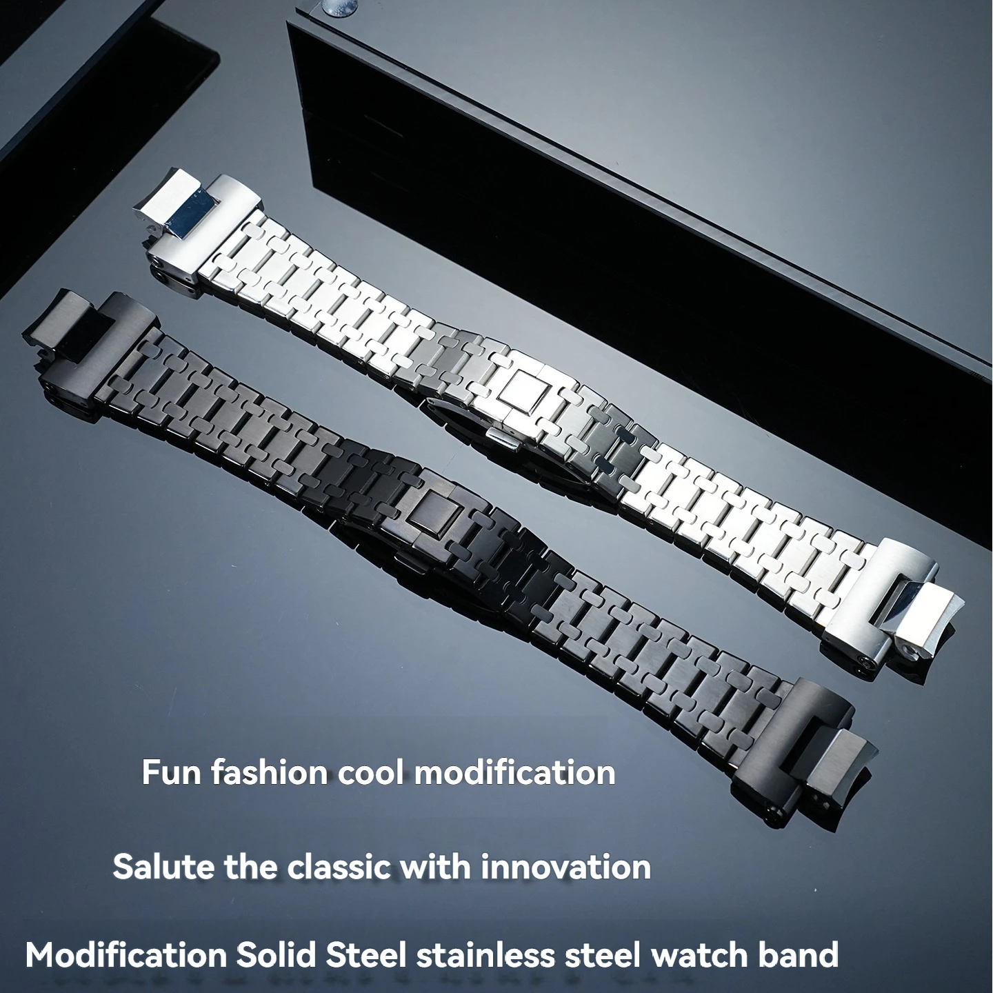 Stainless Steel Quick Release Watch Strap for Casio G-SHOCK MTG-B3000 Men’s Bracelet, Black/Silver Accessories