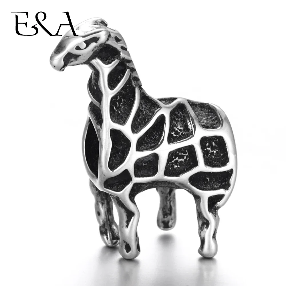 Stainless Steel Giraffe Beads 5mm Hole Blacken Metal European Bead Animal Slide Charms for Bracelet DIY Jewelry Making