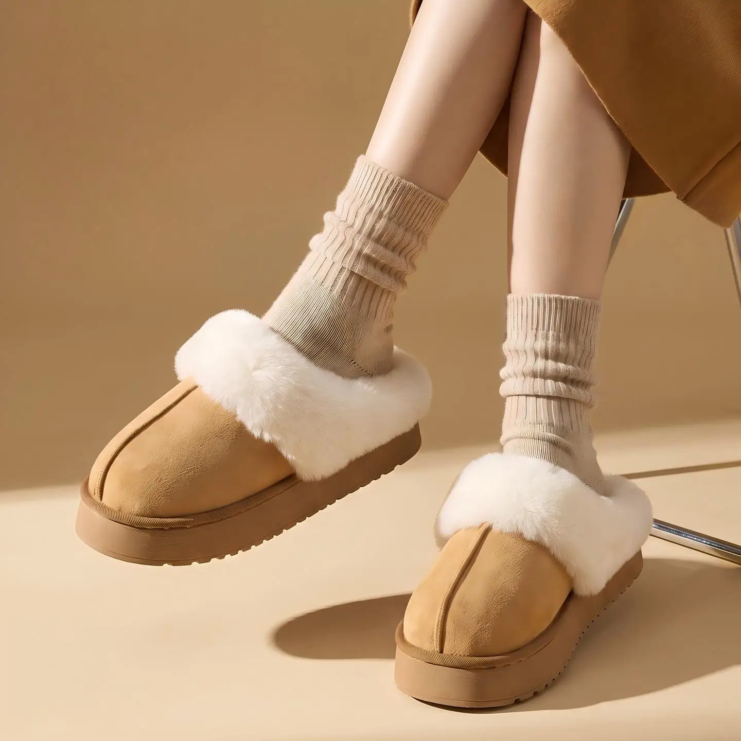 Men's Autumn and Winter Thick-Soled Cotton Slippers with a Soft and Comfortable Feel, Suitable for Home Use, Popular Winter Couple's Style, with Added Fleece and Thickened Fur