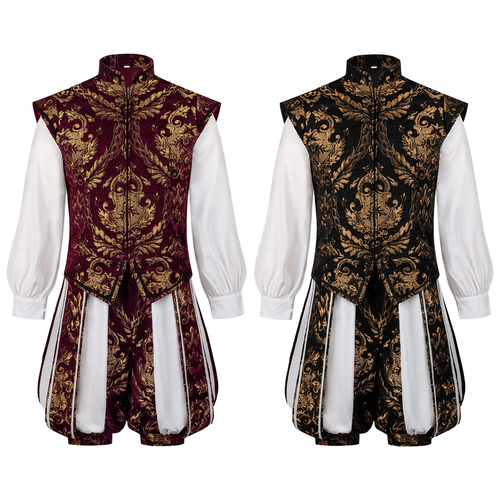 

AwwwCos мужской средневековый Ренессансный король принц косплей костюм двойной жилет топ с тыквенными брюками банкетное платье комплект Хэллоуин