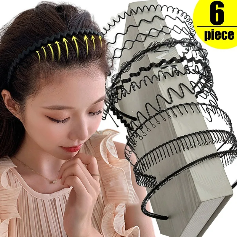 1/6pcs Fashion Metal Hair Band Men Women Unisex Black Wavy Hair Head Hoop Band Sports Headband Hairband Hair Accessories Gift