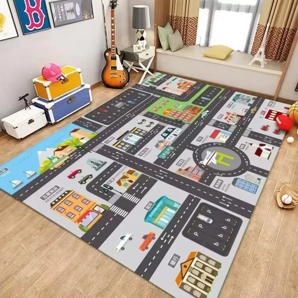 Baby Play Mat Kids Parking Lot Mat Traffic Map Game Blanket Play House Crystal Velvet Road Early Education Kindergarten Carpet