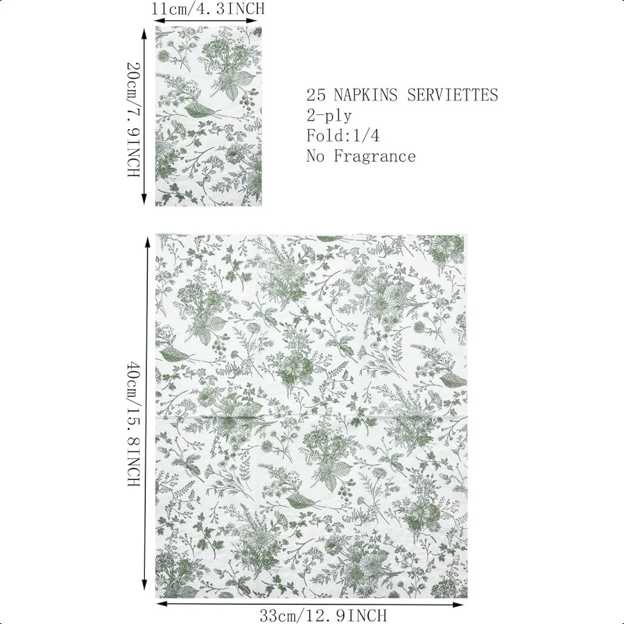 25 tovaglioli floreali verdi per ospiti, asciugamani per ospiti, per bagno, addio al nubilato e baby shower, tè, festa in giardino, festa di compleanno 4