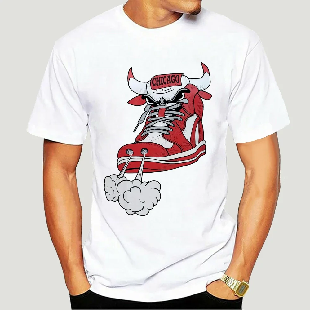 Camiseta de Chicago Shoe Bull para hombre, Camisa larga de Hip Hop, color rojo y blanco, color negro, humorística, novedad