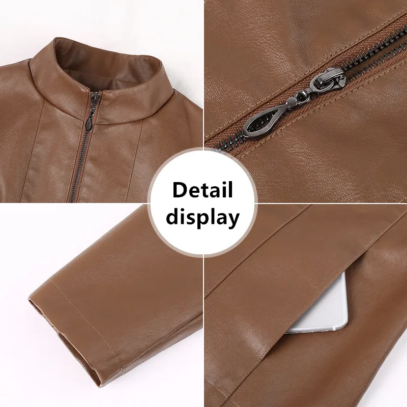 Women'S Korean Short Stand Collar Leather Coat Lady Spring And Autumn 2023 New Fashion Western-Style Versatile Pu Jacket