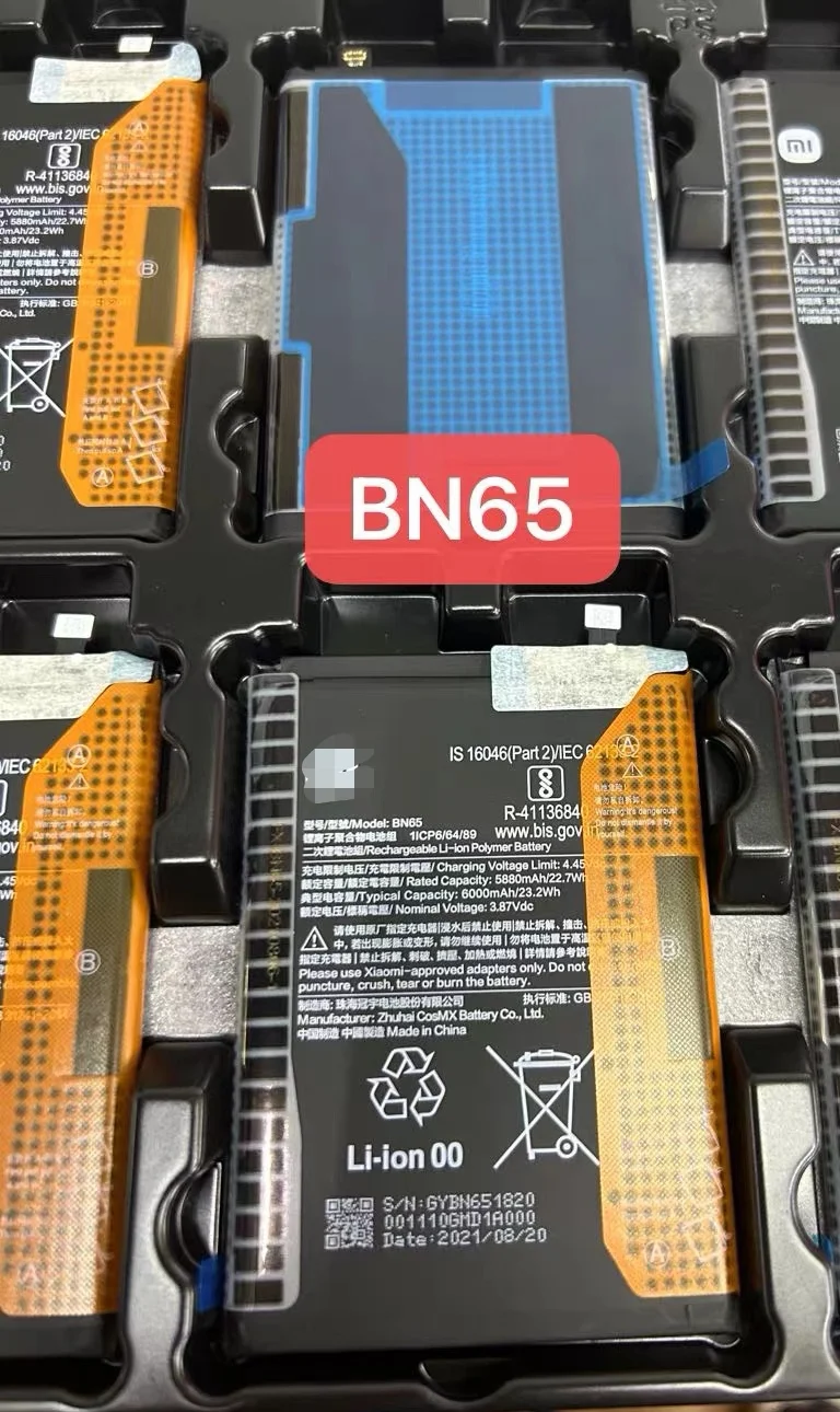 

100% Original New High Quality Replacement Battery BN65 For Xiaomi BN65 Rechargeable Phone 6000mAh Batteries Bateria