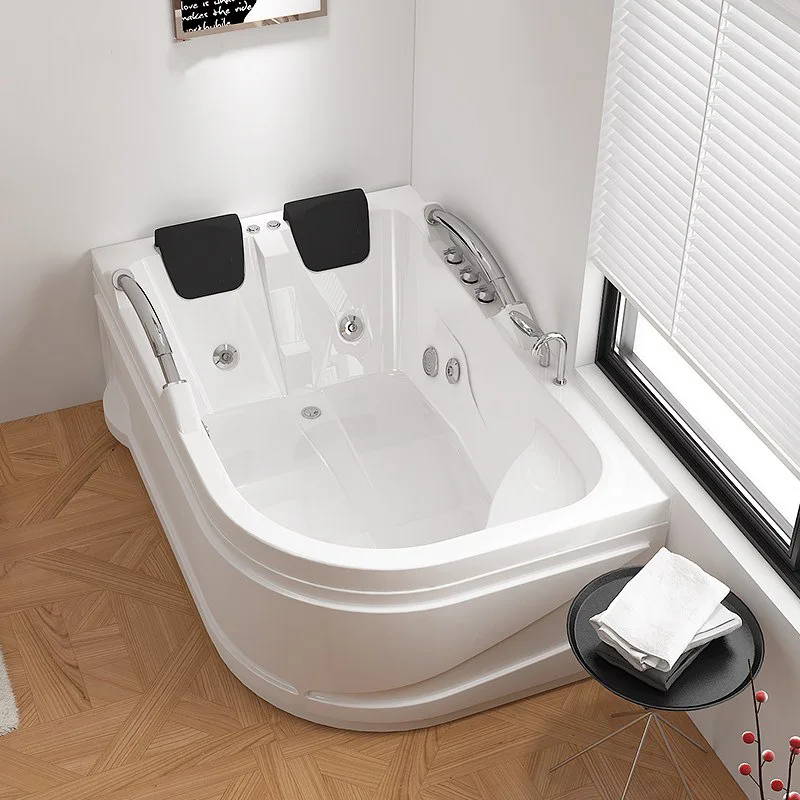

Cross-border hot sale circular curved bathtub acrylic hotel villa double French pillow bathtub massage surfing square cylinder