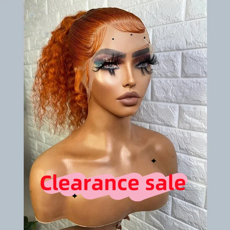 Perruque Lace Front Wig sans colle synthétique crépue bouclée pour femme, cheveux de bébé longs, orange vidéo, densité 180, degré de chaleur, préplumée, 24'