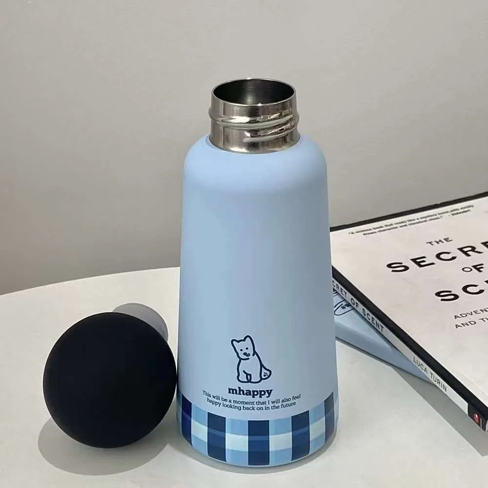 

350ml Puppy Vacuum Cup Thin Plaid Pattern Vacuum Insulation Portable Water Kettle Cartoon Leak-Proof Thin Plaid Cup