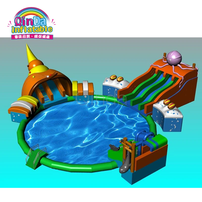 New Design Inflatable Land Water Park, Giant Inflatable Water Slide With Pool