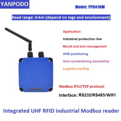 Yanpodo-lector integrado UHF Modbus RFID, 6m, protocolo Modbus/PROFINET, conexión PLC, 860-96MHz, para gestión de moldes y herramientas