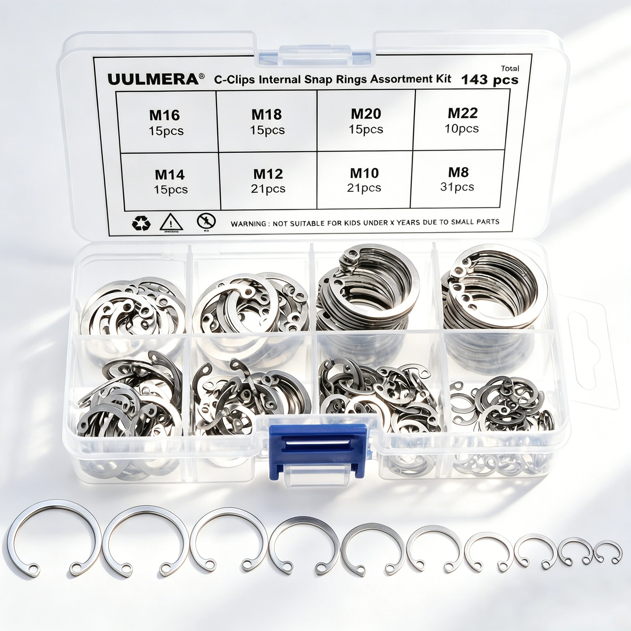 134/199Pcs 304 Stainless Steel Internal Snap Ring Circlip Kit  8-25mm Metric C-Clip Set for Shaft Groove Bearings Hardware