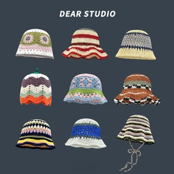 New Fashion Summer Women Knitted Beanies Cap Boho Knitting Bucket Hat Handmade Cloche Crochet Hats Korean Style Panama Wholesale