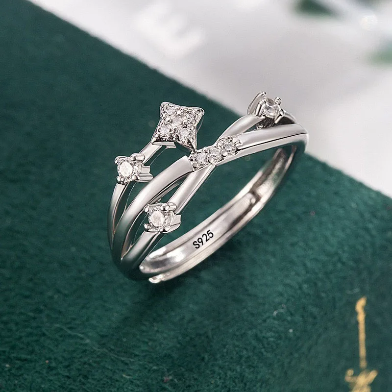 BF CLUB 925 Sterling Rings for Women Simple Geometric Handmade Irregular Retro Vintage Star CZ Ring Allergy For Birthday Gift