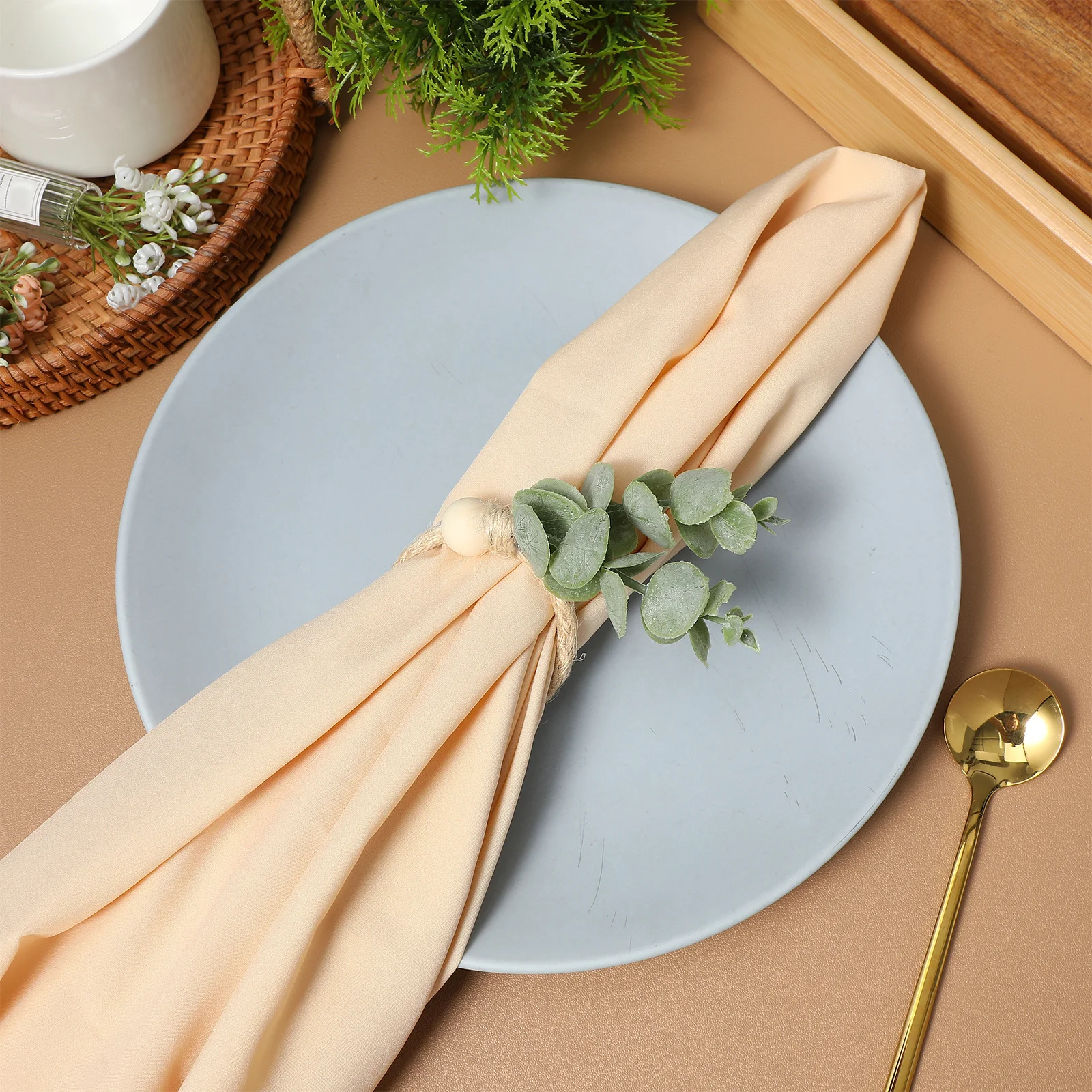 

6 pcs Rings Eucalyptus Leaf Design Farmhouse Table Decor Wedding Spring Dinner Decoration Greenery Napkin Holders Bulk Paper