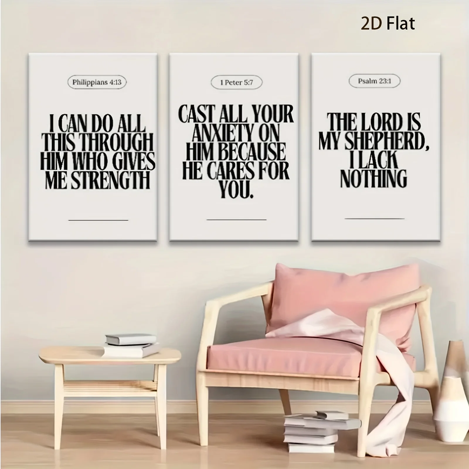 Frameless 3PCS Frameless Minimalist Bible Verse Canvas Wall Art Black Text Beige Background Christian Home Decoration