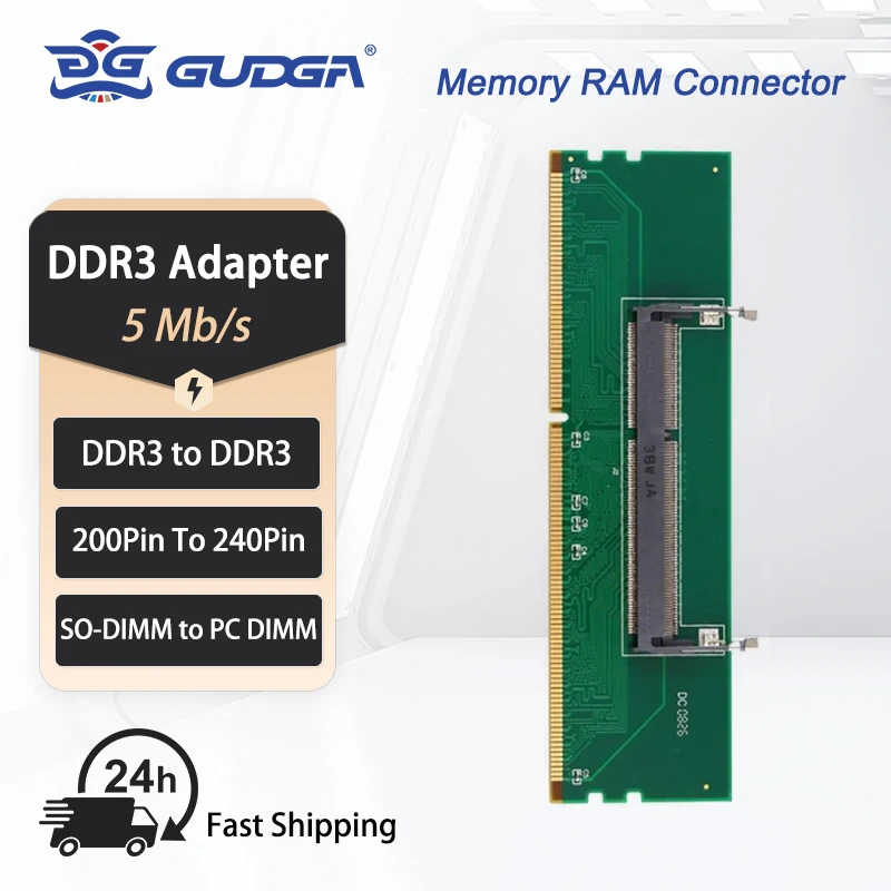 Gudga DDR3 Ram Geheugen Connector Notebook Geheugen Sodimm 204Pin Om DDR3PC Desktop 240Pin Dimm Kaart Voor Laptop Adapterto Desktop