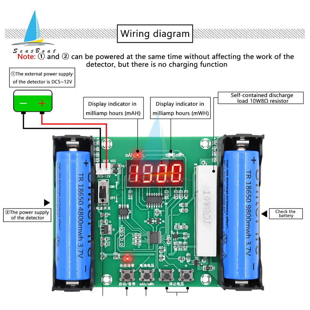 Display LCD/LED Tester di capacità della batteria digitale MAh MWh per modulo di rilevamento della banca di alimentazione della batteria al litio