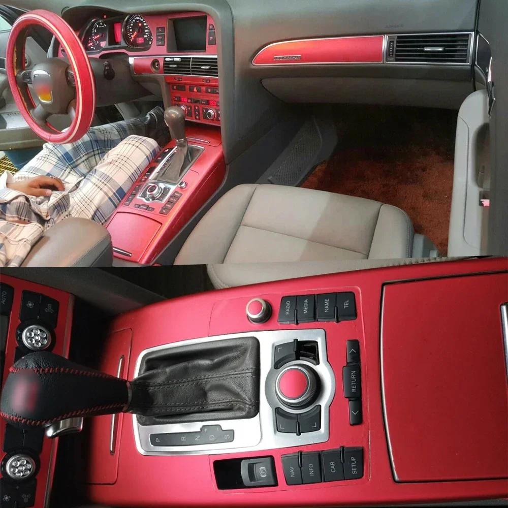 For Audi A6 C6 2005-2011 Interior Central Control Panel Door Handle Carbon Fiber Stickers Decals Car styling Accessorie